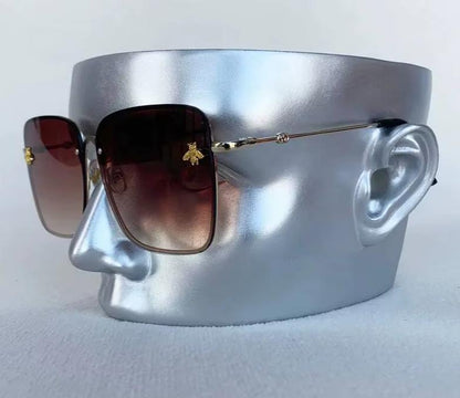 Men Women Fashion Designer Oversized Rimless Square Bee Sunglasses Gradient Sunglasses UV400