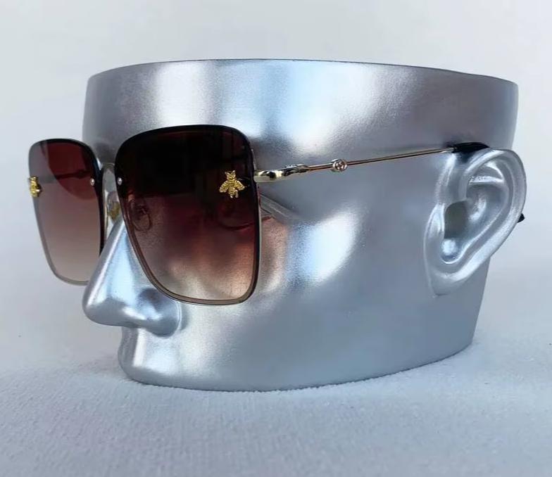 Men Women Fashion Designer Oversized Rimless Square Bee Sunglasses Gradient Sunglasses UV400