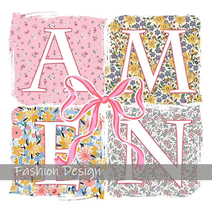 Floral Amen Bible Verses DIY Iron-On Heat Transfer Sticker Decal T-shirts Sweatshirts Bag Clothes Pillow Decor