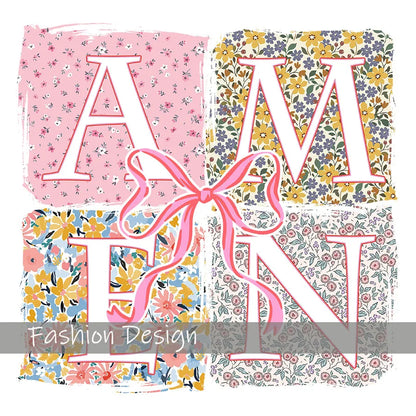 Floral Amen Bible Verses DIY Iron-On Heat Transfer Sticker Decal T-shirts Sweatshirts Bag Clothes Pillow Decor
