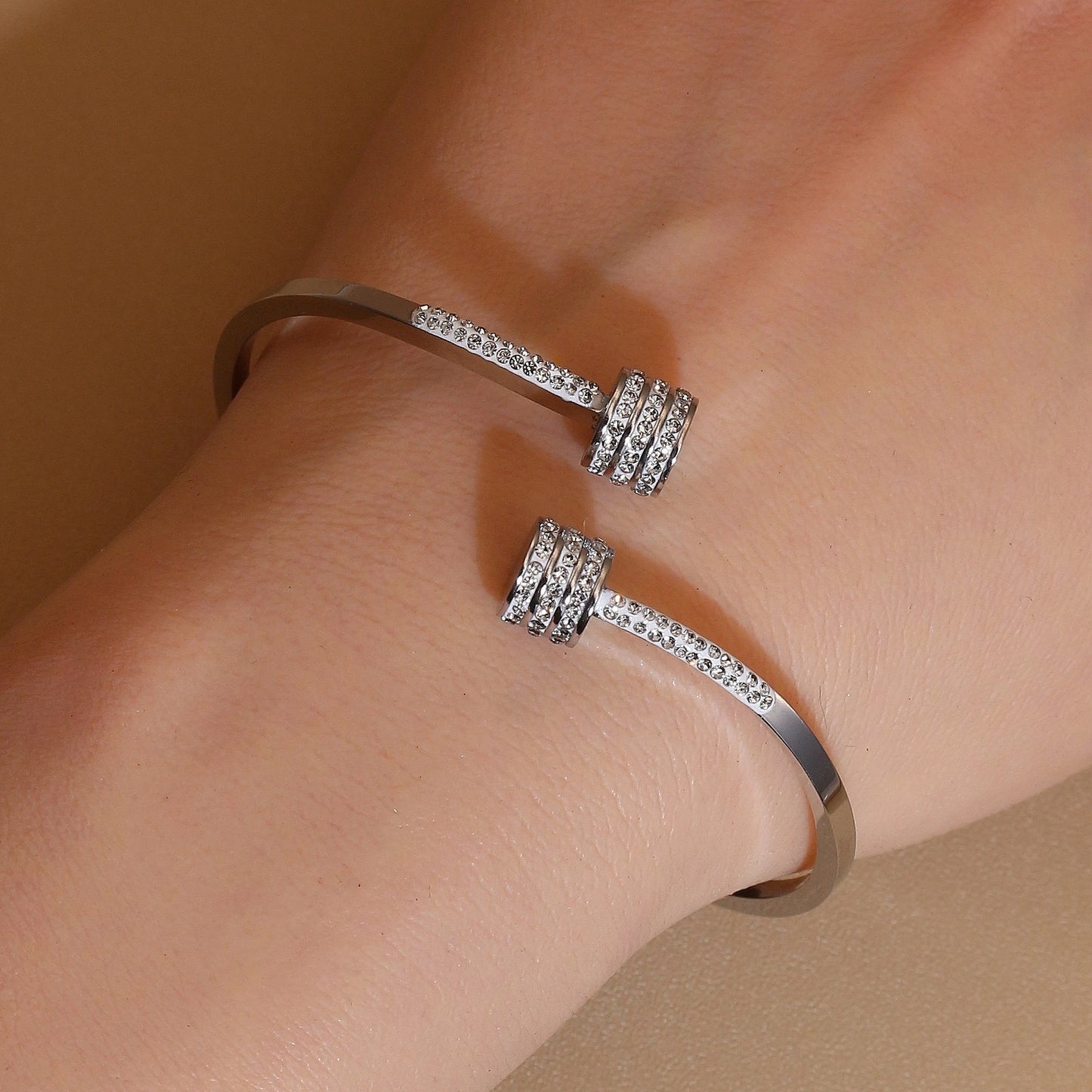 Women 18k Gold Plated Crystal Hollow Open Stainless Steel Bracelet