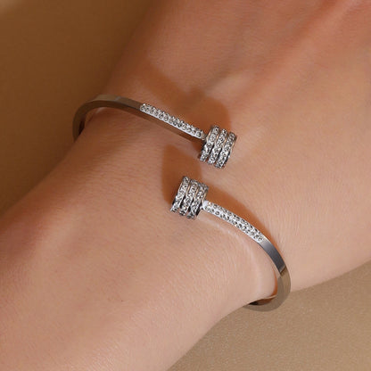 Women 18k Gold Plated Crystal Hollow Open Stainless Steel Bracelet