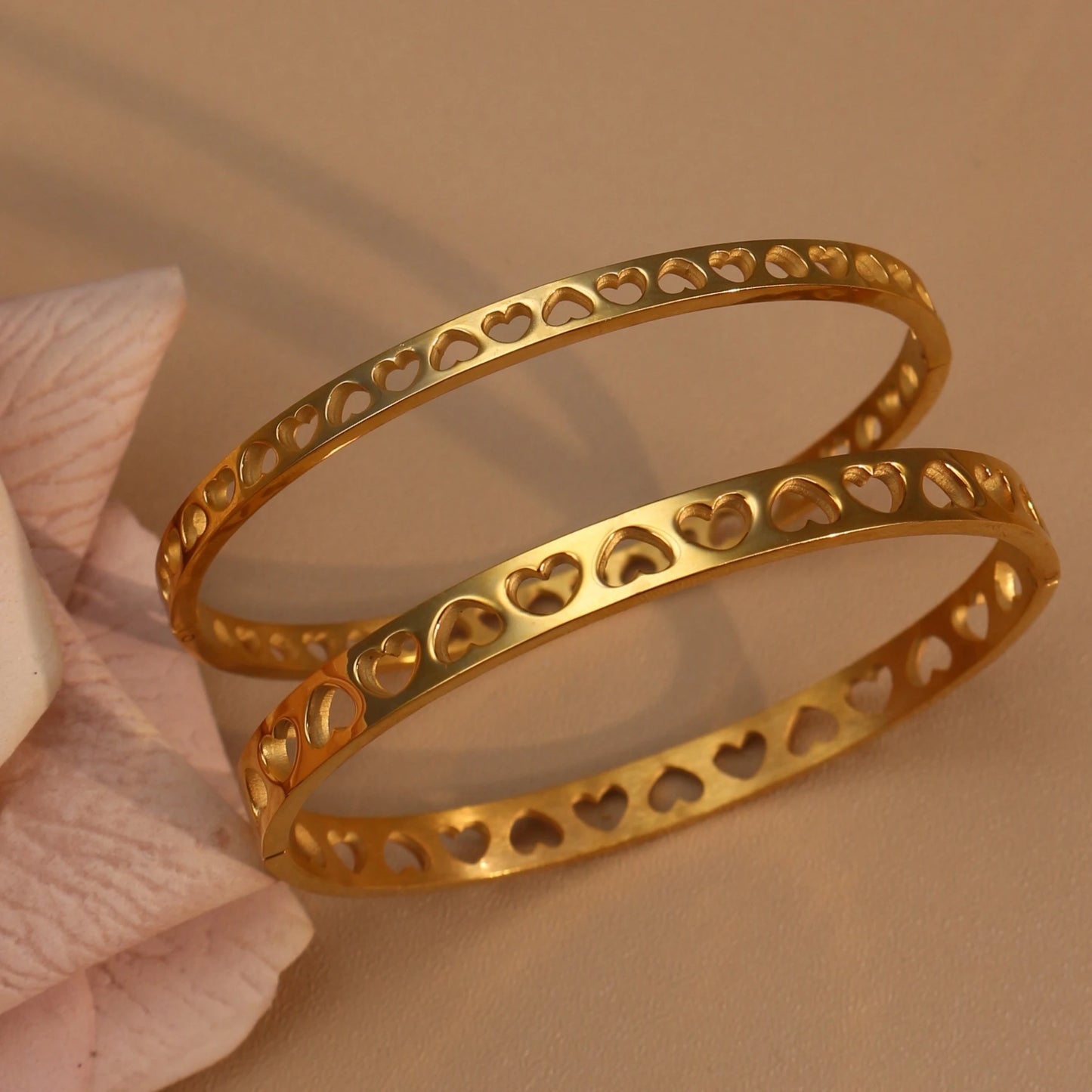 18K Gold-Plated LOVE Stainless Steel Zircon Openwork Bangle Bracelet Women's Jewelry