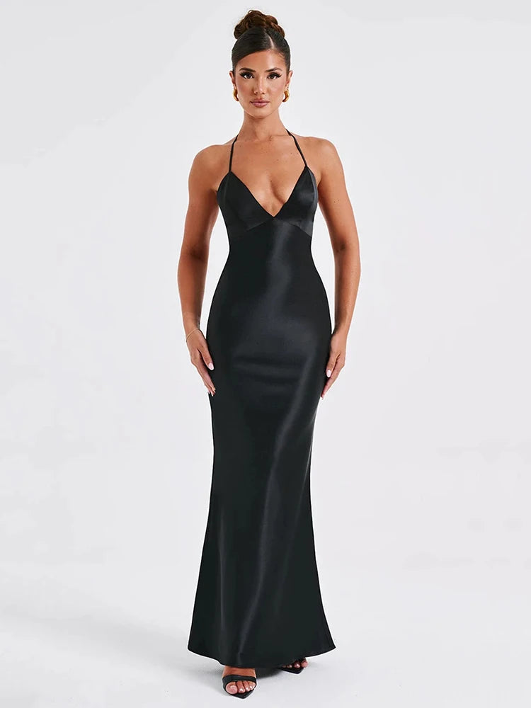 Elegant Backless Sexy Maxi Spaghetti Strap Sleeveless Bodycon Club Party Long Dress