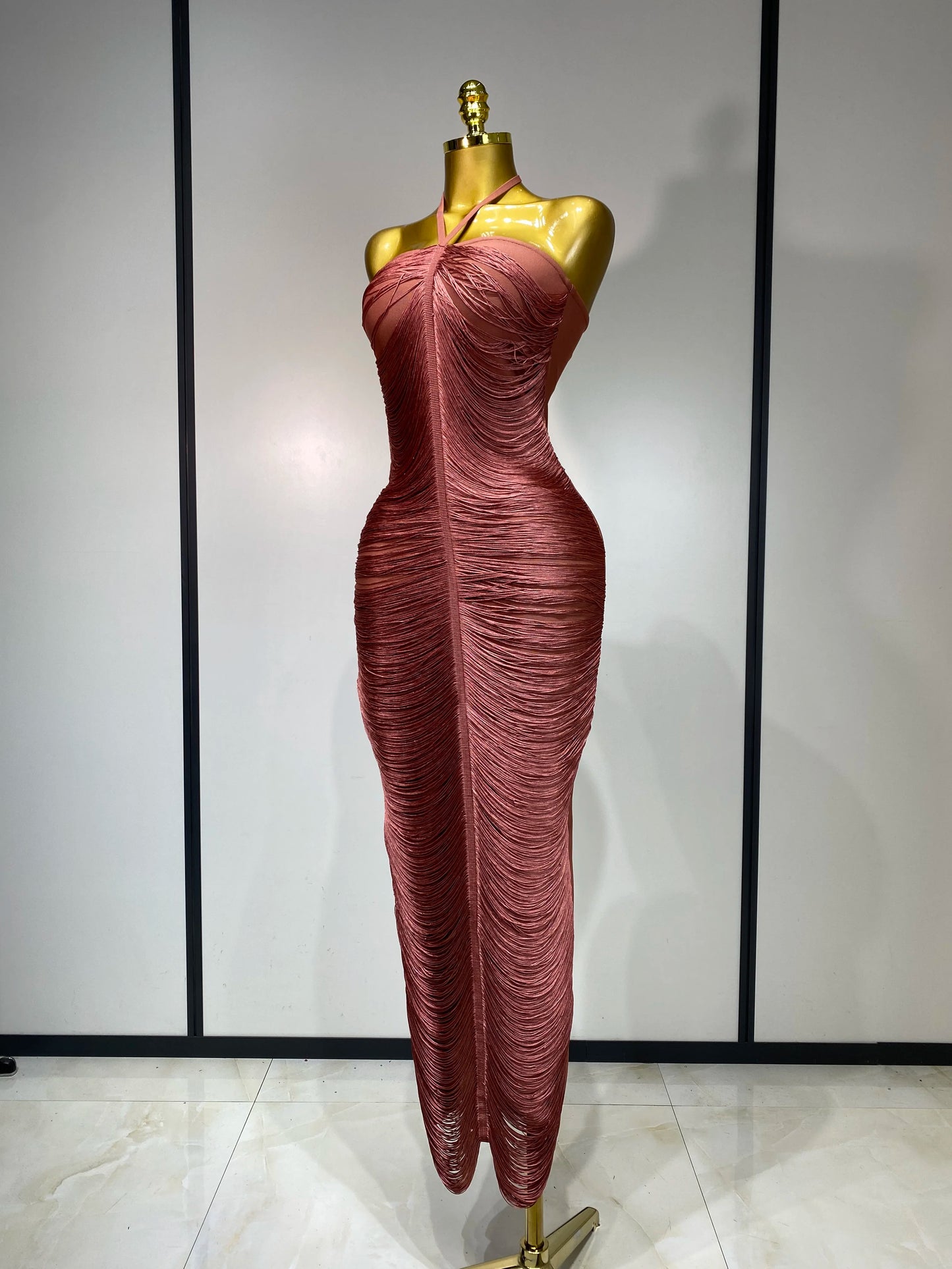 Women Sexy Celebrity Backless Halter Tassel Bandage Evening Party Birthday Wedding Dress
