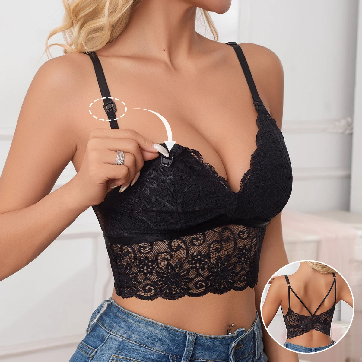Women Front Open Maternity Lace Trim Nursing Breastfeeding Bra