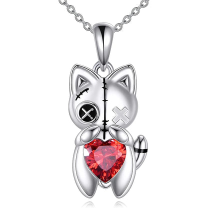 Women Fashion Halloween Creative Cat Voodoo Doll Red Heart Pendant Necklace