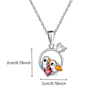 Women Fashion Cartoon Couple Bird Heart Shape Red Crystal Pendant Necklace Romantic Love Gifts