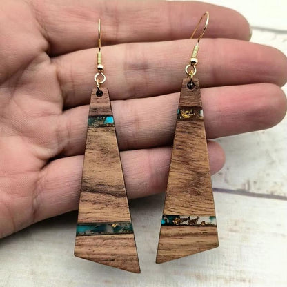 11 Colors Women Walnut Wood Gold Foil Epoxy Resin Art Dangle Earrings