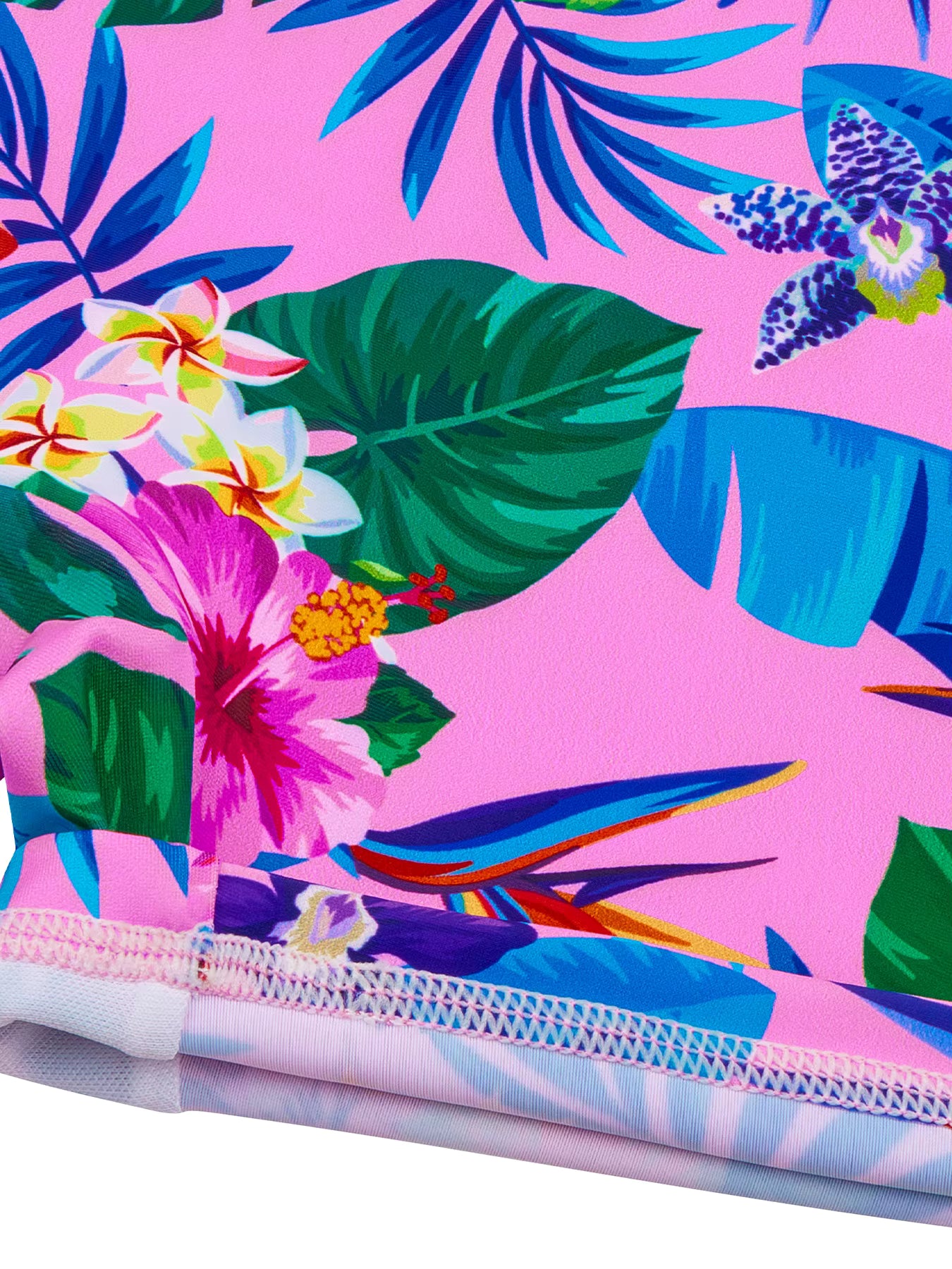 One-Piece Kids Girl Long-Sleeved Pink Plants Print Zipper Boyleg Shorts Swimming Swim Romper