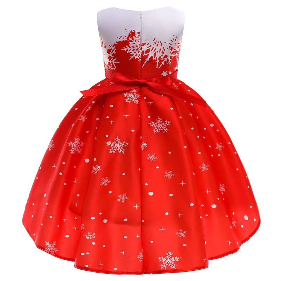 Kids Girls Princess Cartoon Santa Claus Snowflake Costume Xmas Party Print Dress