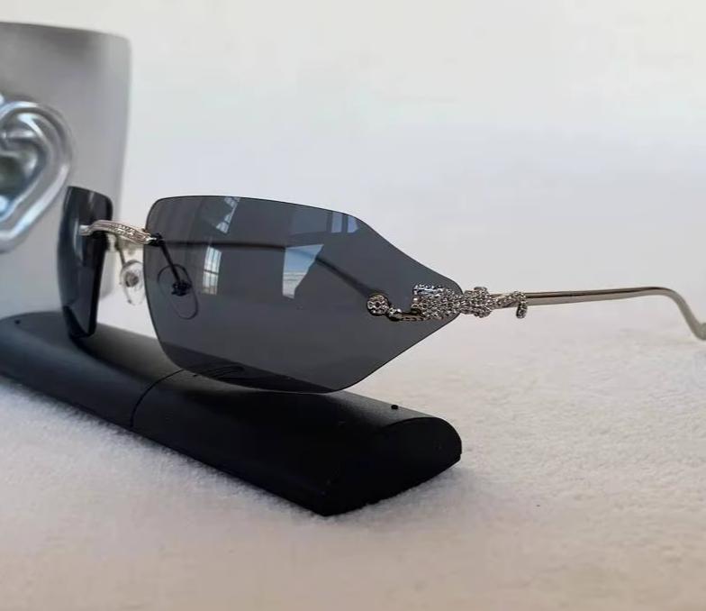 Women Men Gold Silver Designer Y2K Rimless Curved Rectangle Vintage Punk Shades Sunglasses