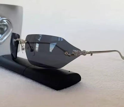 Women Men Gold Silver Designer Y2K Rimless Curved Rectangle Vintage Punk Shades Sunglasses