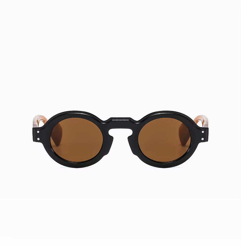 Women Men Punk Double Color Shades Rivets Clear Lens Frame UV400 Round Sunglasses