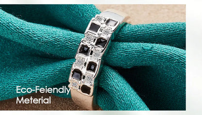 925 Sterling Silver Black Square Zircon Women Man Fashion Wedding Engagement Party Gift Charm Ring