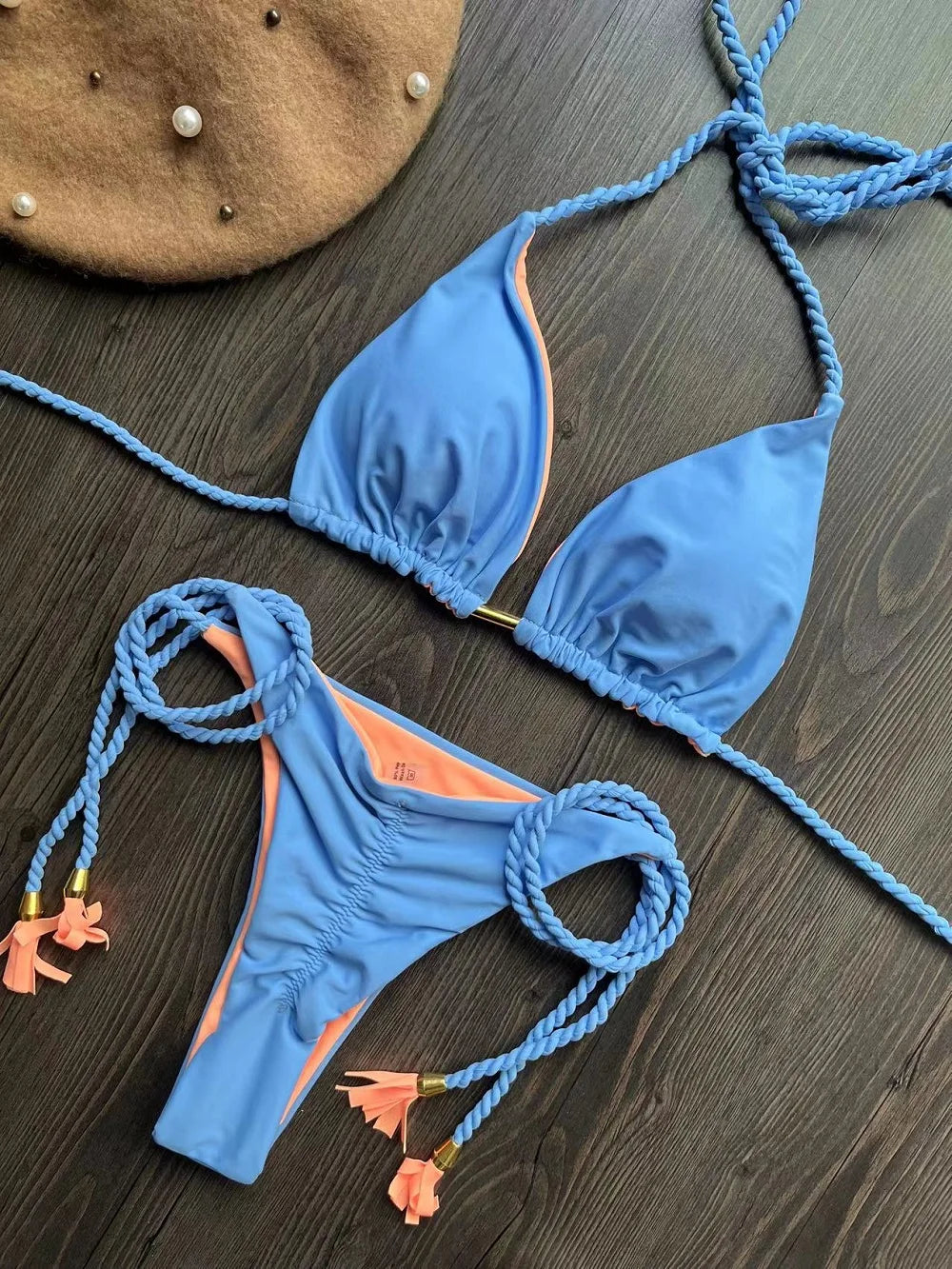 Sexy Beach Women's Swimsuit Braiding Rope Bikini Two-piece Triangle Swimwear Bathing Brazilian Suit