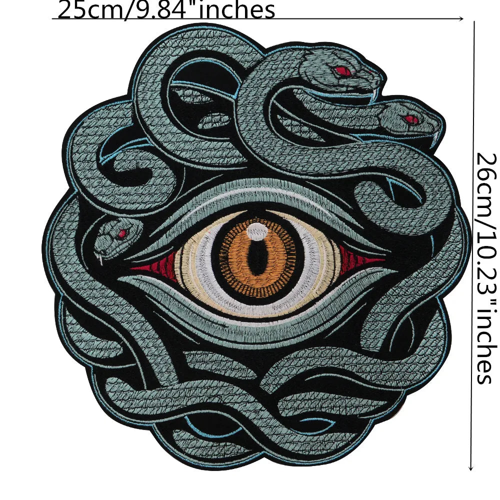 Large Embroidered Animal Multi Headed Snake Eyes Patch Iron on Clothes Patches DIY Biker Badge