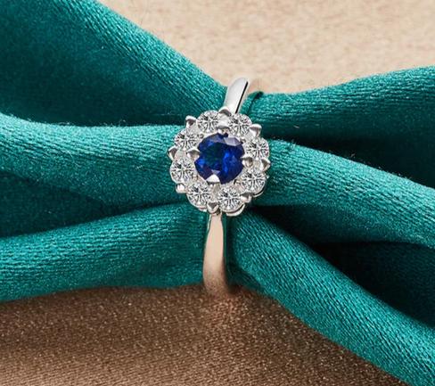 925 Sterling Silver Bule Round Zircon Women Man Fashion Wedding Engagement Party Charm Ring