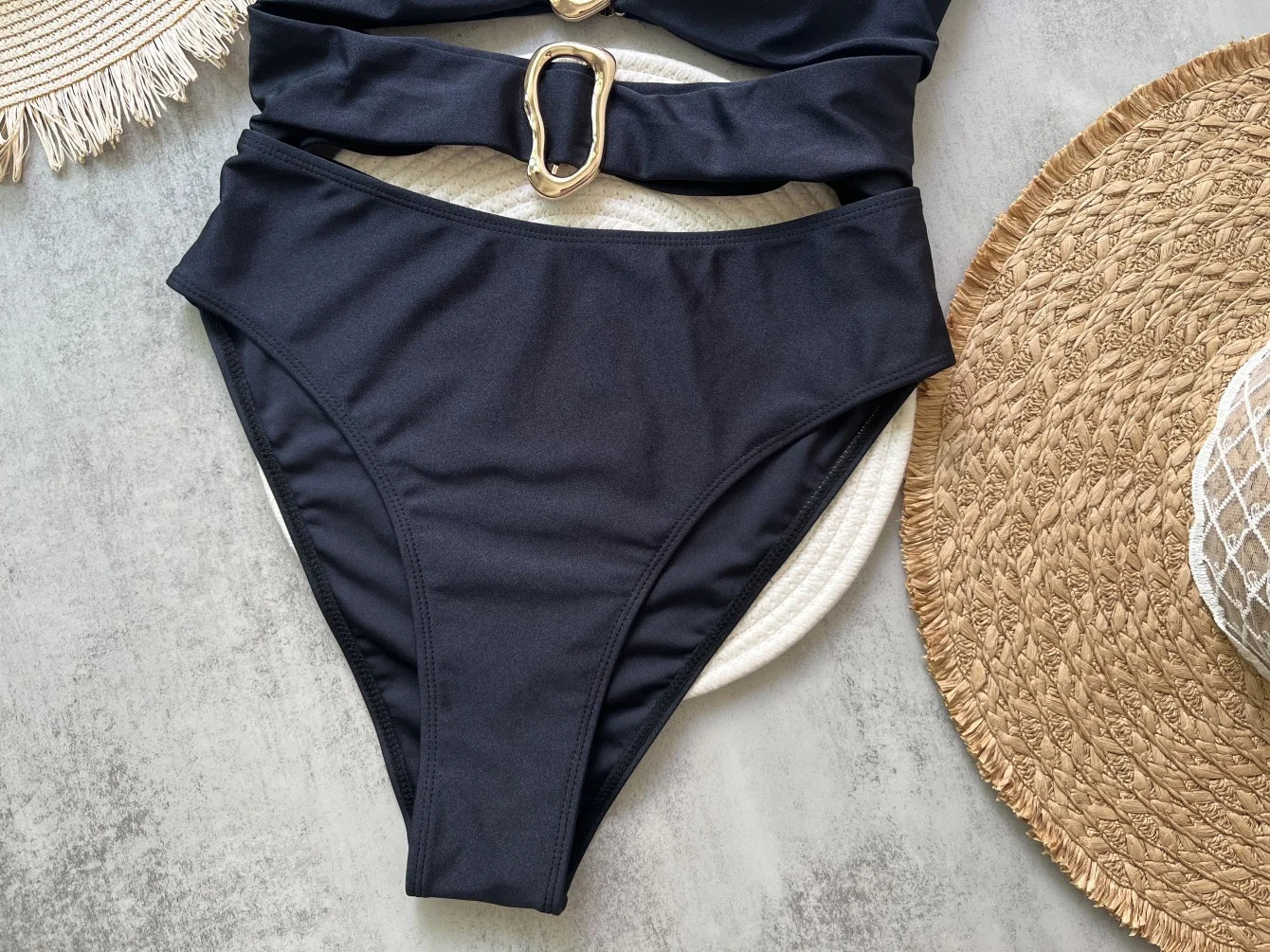 Sexy Metal Rings Cut Out Swimwear One Piece Swimsuit High Leg Cut Bather Bathing Suit