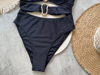 Sexy Metal Rings Cut Out Swimwear One Piece Swimsuit High Leg Cut Bather Bathing Suit