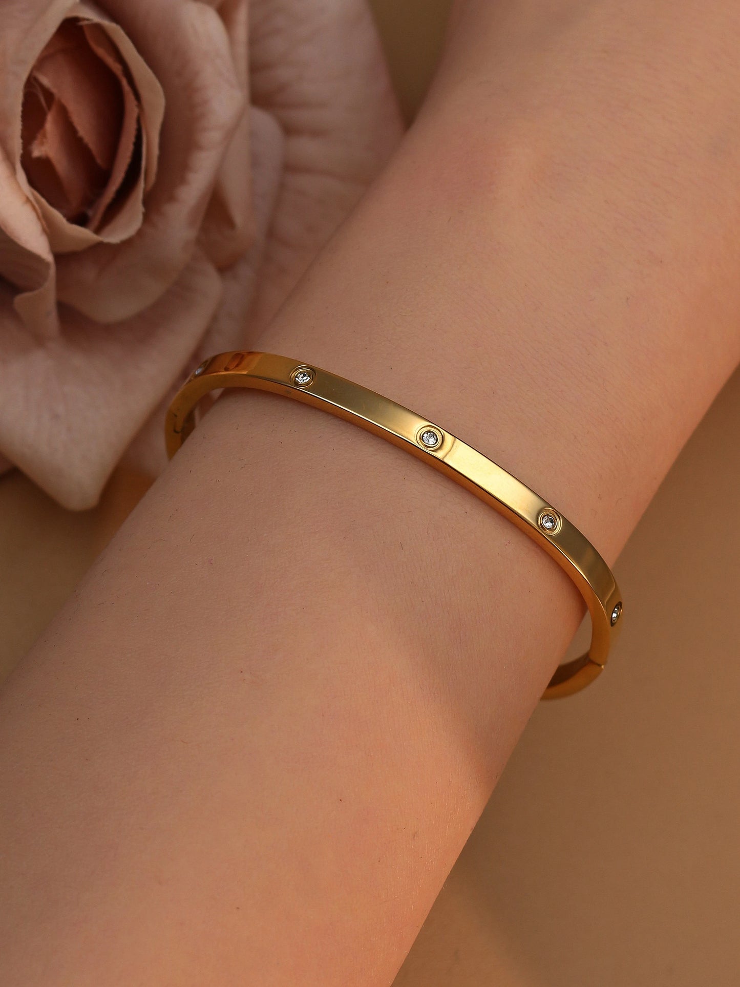 18K Plated Stainless Steel Zircon Fashion Women's Bracelet Bangles Gifts