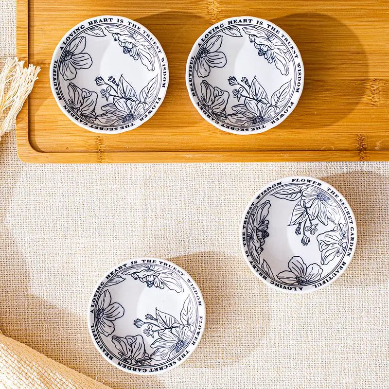 Retro Print Snack Dishes Ceramics Dip Sauce Plate Japanese Fruit Dish Tableware