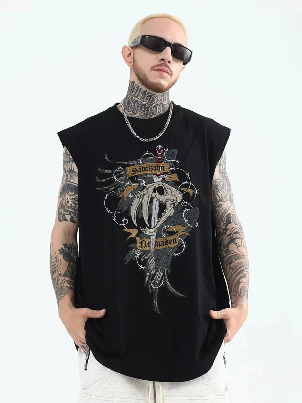Sword inserted Dinosaur Head Embroidery Patch Appliques Iron on Patches Badge Clothes Sewing