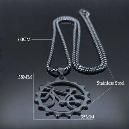 Women Men Tires Bike Bicycle Stainless Steel Long Chain Black Color Necklaces