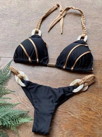 Women Bandeau Bikini Swimwear Push Up Thong Patchwork Swimsuit Backless Bathing Suit