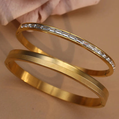 Fashion Plated 18k Zircon Stainless Steel Women's Bracelet Bangles