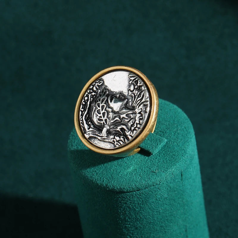 Women Romantic Antique Cameo Head Vintage Round Wedding Rings