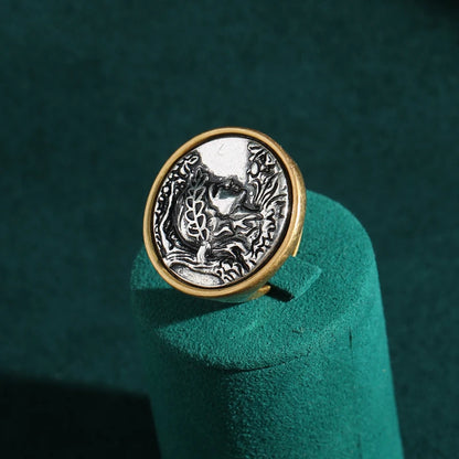 Women Romantic Antique Cameo Head Vintage Round Wedding Rings