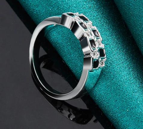 925 Sterling Silver Black Square Zircon Women Man Fashion Wedding Engagement Party Gift Charm Ring