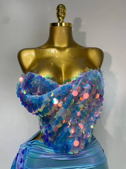 Sparkly Sequin Two Piece Sexy Strapless Backless Women's Evening Nightwear Dress