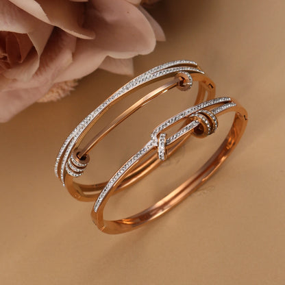 Delicate Crystal Cutout Knot Stainless Steel Gold Color Women's Charm Bracelet