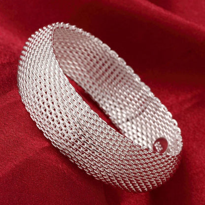 925 Sterling Silver Charms Open Women Fashion Adjustment Cuff Wedding Bangles Bracelet