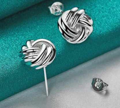 925 Sterling Silver Knot Twist Woman Wedding Engagement Fashion Party Charm Stud Earrings