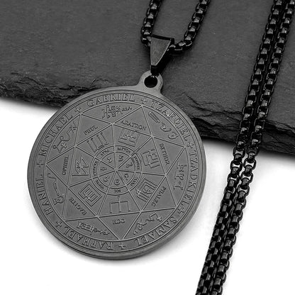 Women Men Stainless Steel Seal of Solomon Christian Amulet Seven Archangels Sigil Medal Angel Pendant Necklace