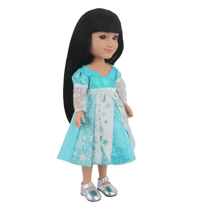 Lake Blue Snow Flower Dress For 14 Inches American Doll Three-tone Doll Skirt Clothes For 35cm Baby Russia DIY Girl Dolls Toy