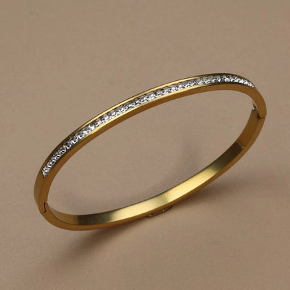 Fashion Stainless Steel Crystal Gold Color Women Bracelet Bangle Party Gift
