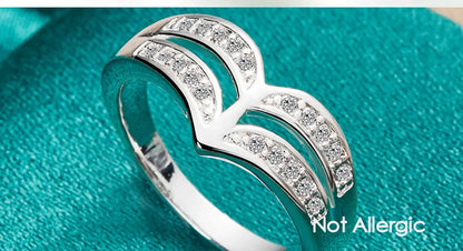 925 Sterling Silver Double Line Women Man Fashion Wedding Engagement Party Charm Ring