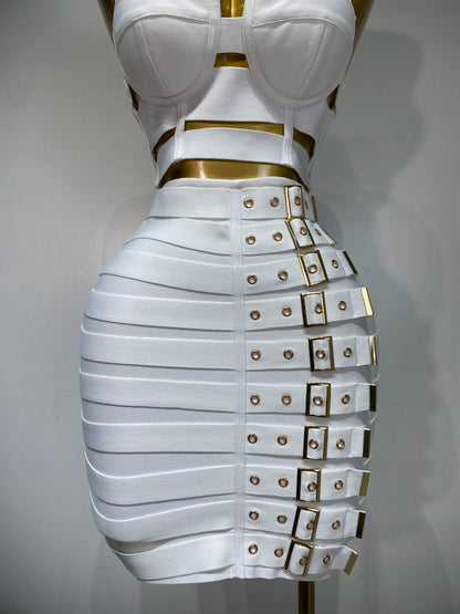 Sexy Cut Out Mini Bandage Two Piece Celebrity Evening Birthday Club Party Skirt Dress