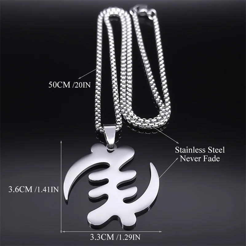 Women Men Stainless Steel Silver Color Ethnic Adinkra Gye Nyame Ghana African Chain Necklace