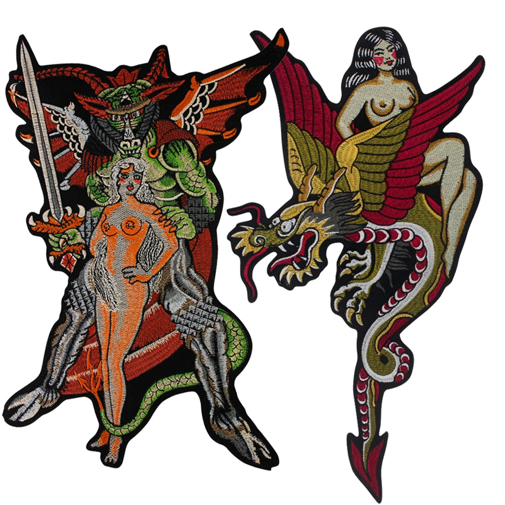 SEXY Women Dragons Patch Appliques Iron on Patches Badge Clothes Sewing