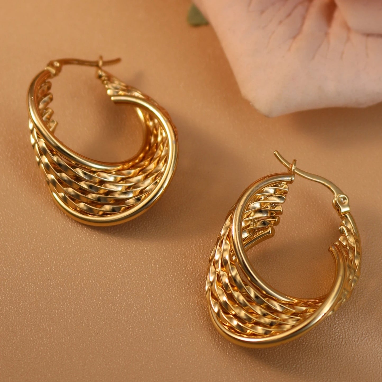 Women 18K Gold Plated Stainless Steel Fashion Wedding Party Earrings Jewelry Party Gift