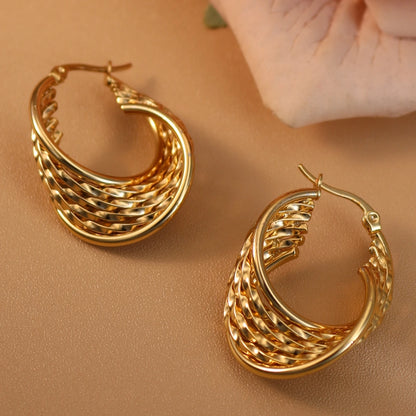 Women 18K Gold Plated Stainless Steel Fashion Wedding Party Earrings Jewelry Party Gift