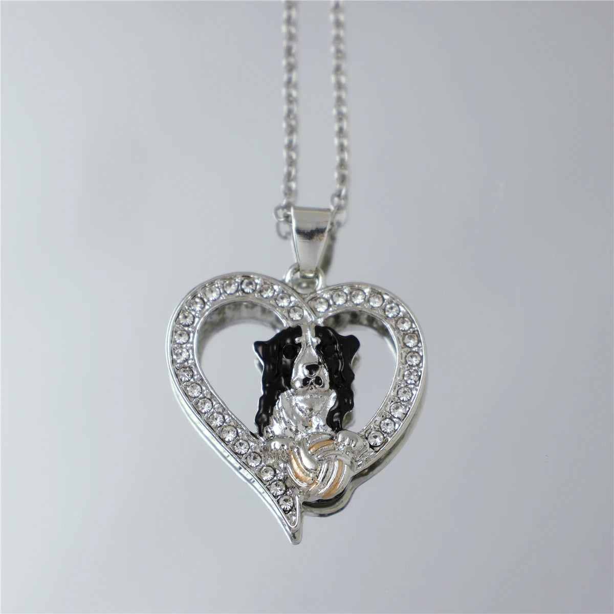 Women Men Fashion Design Border Collie Pendant Heart Shaped Necklace