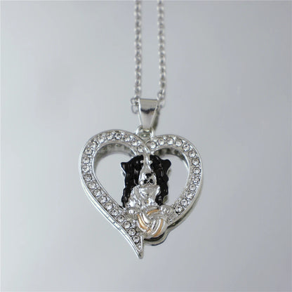 Women Men Fashion Design Border Collie Pendant Heart Shaped Necklace