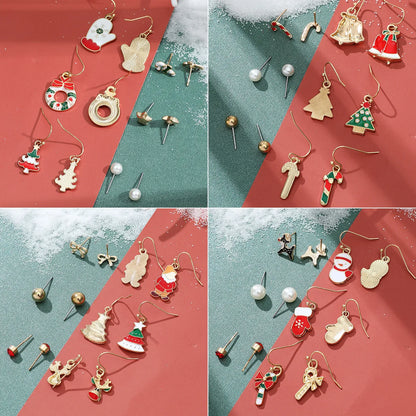 6 pairs/lot Kids Women Christmas Xmas Tree Elk Snowman Santa Claus Cute Stud Earrings Sets