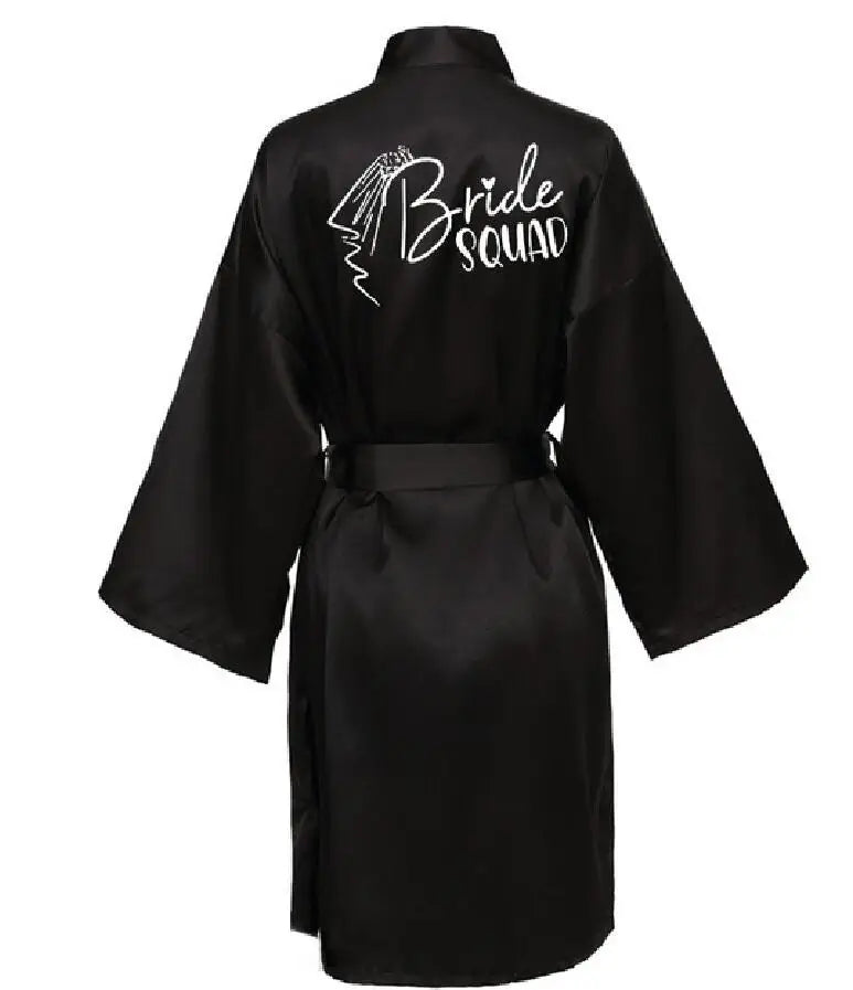 Women Wedding Bridal Bride Robe Printed Kimono Satin Pajamas Bridesmaid Bathrobe